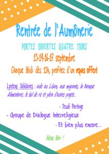 Lire la suite à propos de l’article La rentrée de l’aumônerie pour tous les lycéens, c’est à partir de lundi. Vous êtes attendus !!