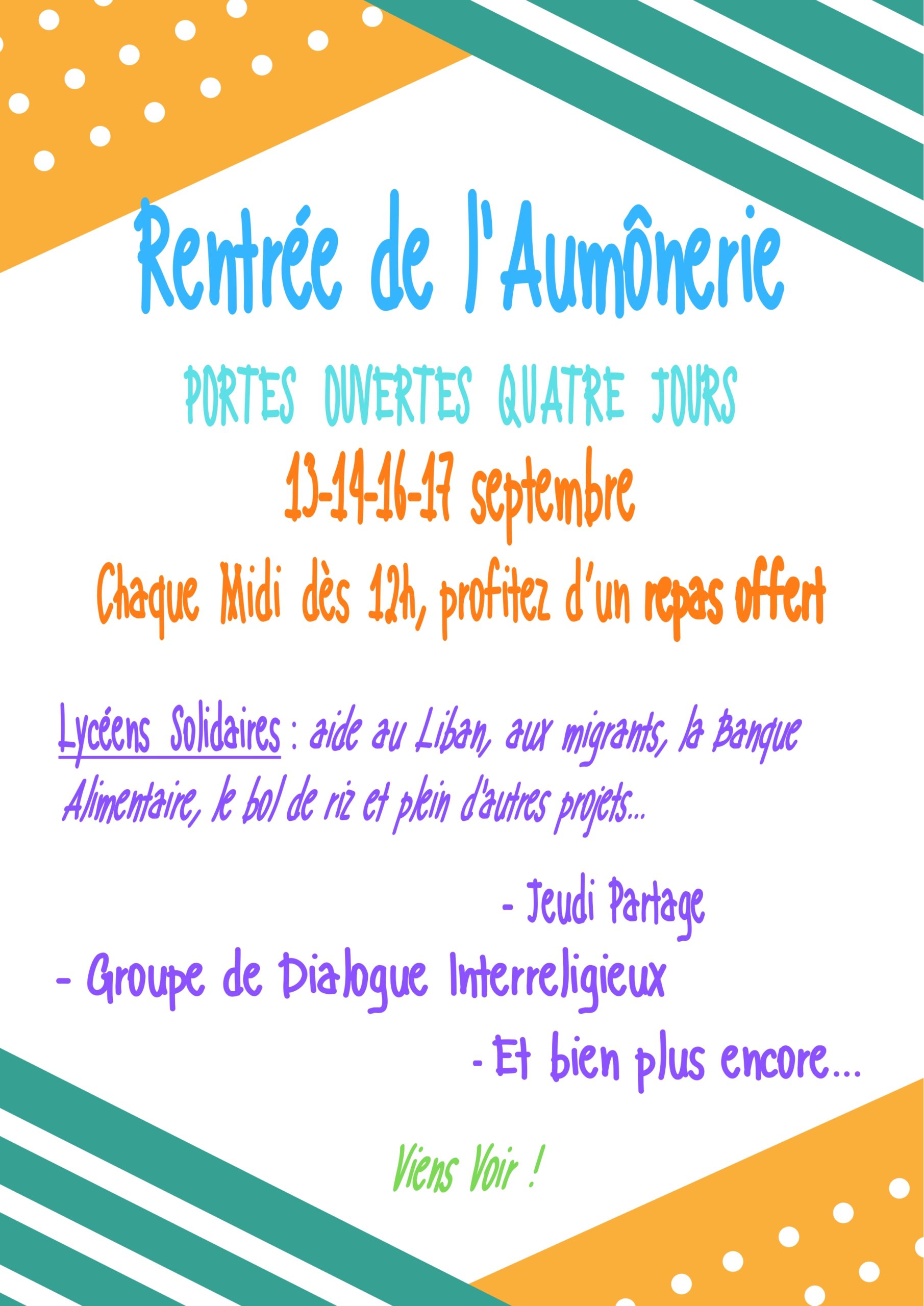 You are currently viewing La rentrée de l’aumônerie pour tous les lycéens, c’est à partir de lundi. Vous êtes attendus !!