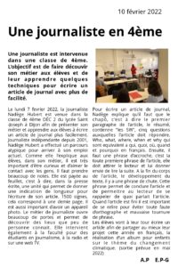 Lire la suite à propos de l’article Visite d’une journaliste en 4ème